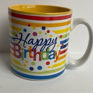 Birthday Mug Button & Burton Never used! Rainbow Polka Dots Ceramic Stripes New